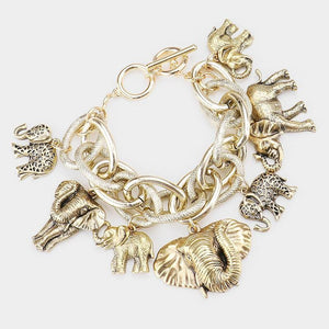 GOLD ELEPHANT CHARM BRACELET ( 00489 AG ) - Ohmyjewelry.com