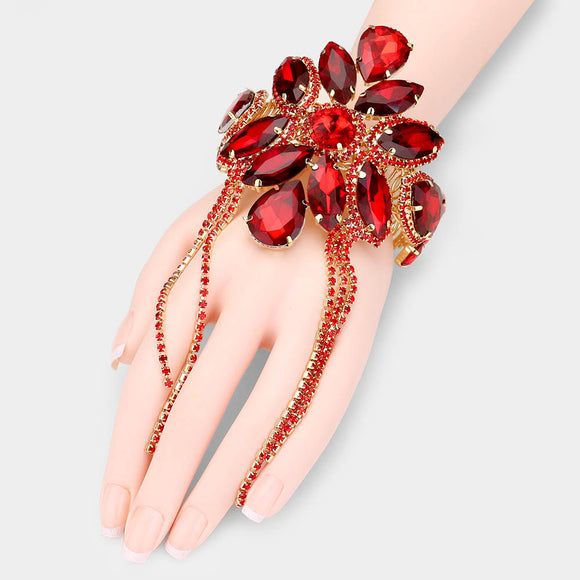 GOLD BANGLE DANGLING CHAINS RED STONES ( 1132 GLTSI )
