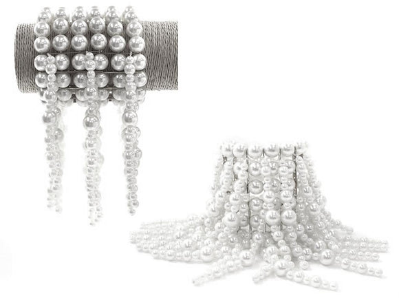 WHITE PEARL STRETCH BRACELET WITH DANGLING PEARLS ( 5029 )