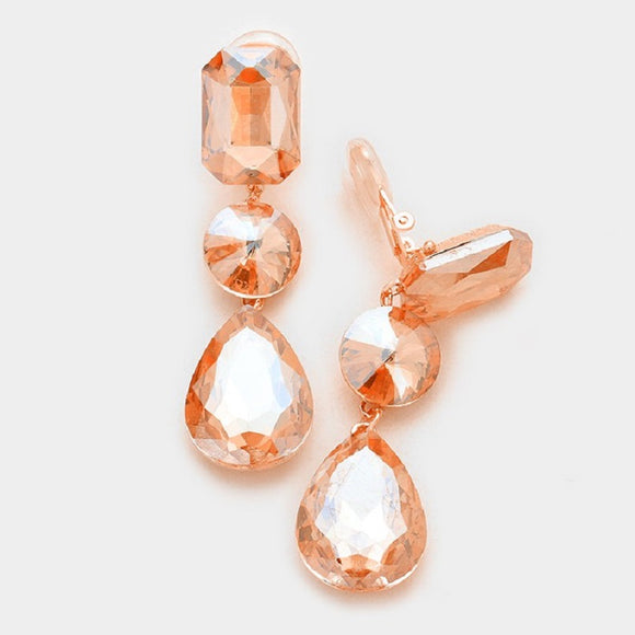 ROSE GOLD EARRINGS PEACH STONES CLIP ON ( 1412 RGPCH C )