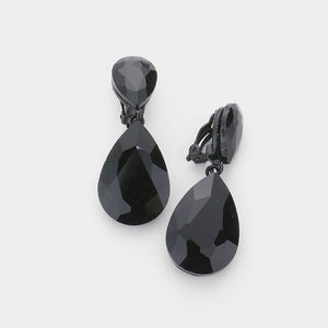 2" BLACK STONE CLIP ON Double Glass Earrings
