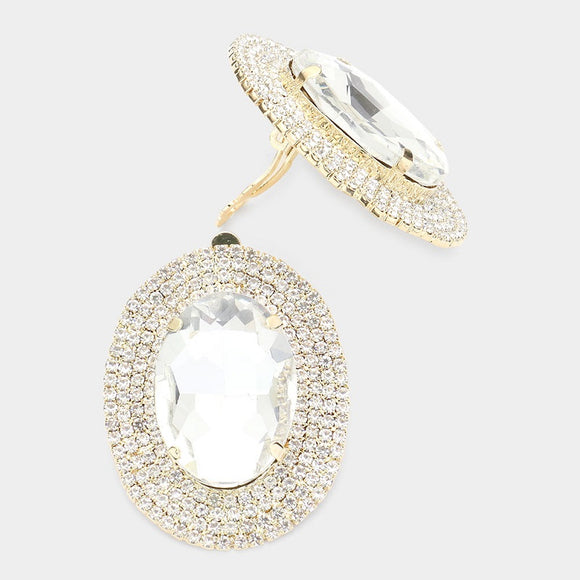 GOLD ROUND CLEAR STONES CLIP ON EARRINGS ( 1432 GCRY )