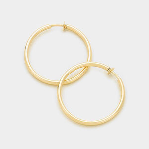 1.25" GOLD CLIP ON HOOP EARRINGS ( 205 PG ) - Ohmyjewelry.com