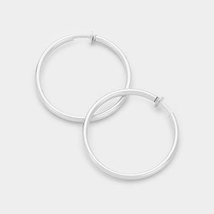 1.25" SILVER CLIP ON HOOP EARRINGS ( 205 PS ) - Ohmyjewelry.com