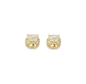 GOLD CAT HEAD EARRINGS CZ CUBIC ZIRCONIA STONES ( 394 GL )