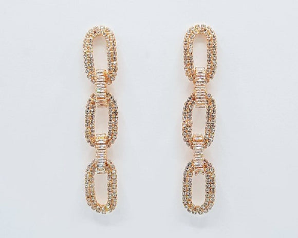 GOLD LINK EARRINGS CLEAR STONES ( 5081 GD )