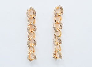 GOLD CHAIN LINK EARRINGS CLEAR STONES ( 5083 GD )