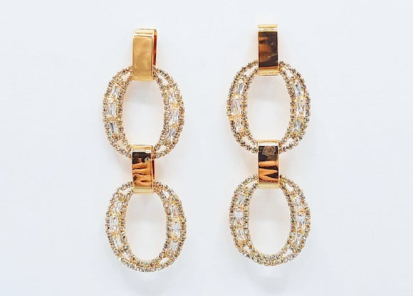 GOLD CIRCLE EARRINGS CLEAR STONES ( 5089 GD )