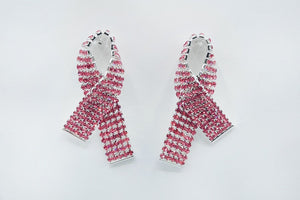 SILVER PINK RIBBON EARRINGS PINK STONES ( 5210 PK )