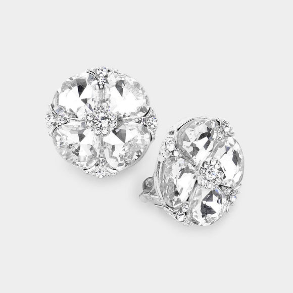 SILVER CLIP ON EARRINGS CLEAR STONES