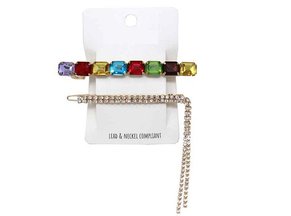 2 Piece Gold & Multi Color Stone Hair Pins ( 1044 )