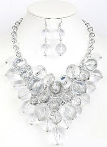 Silver Clear Translucent Bulb Look Statement Necklace ( 0223 ) - Ohmyjewelry.com