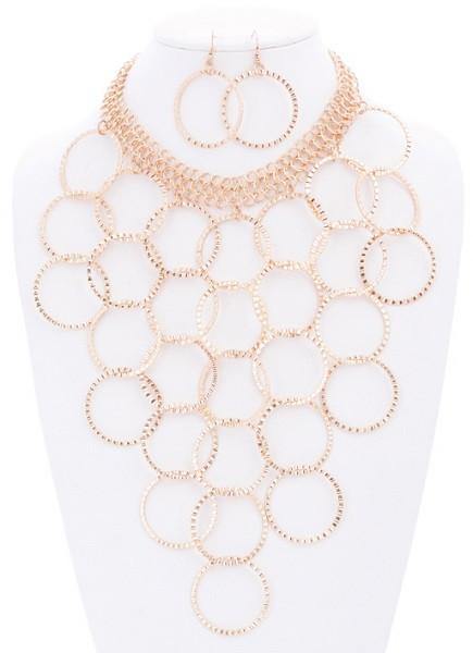 Gold Multi Textured Connecting Rings Necklace ( 1083 GP ) - Ohmyjewelry.com