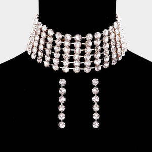 GOLD CHOKER NECKLACE SET CLEAR STONES ( 3069 GDCRY ) - Ohmyjewelry.com