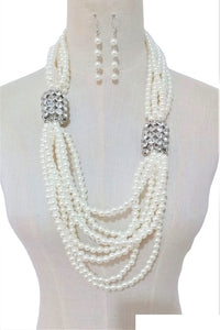SILVER WHITE PEARL NECKLACE SET ( 3413 RHWHT )