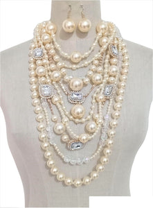 GOLD CREAM PEARL NECKLACE SET ( 3458 GPCRM )