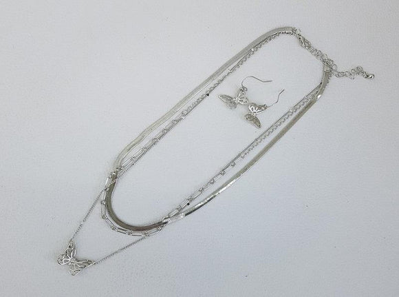 SILVER NECKLACE SET BUTTERFLY ( 1031 ) - Ohmyjewelry.com