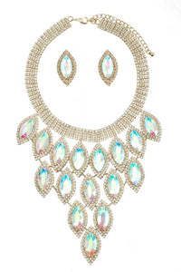 Gold and AB Marquise Pave Statement Necklace with Stud Earrings( 9029GAB)