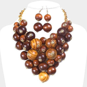 Chunky Multi Wooden Ball Statement Necklace ( 0223 GPWD ) - Ohmyjewelry.com