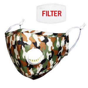 CAMOUFLAGE COTTON FACE MASK BREATHING VALVE AND FILTER ( 6003 ) - Ohmyjewelry.com