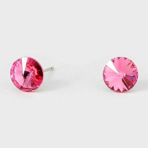 8mm Pink Crystal Stud Earrings ( 24 ) - Ohmyjewelry.com