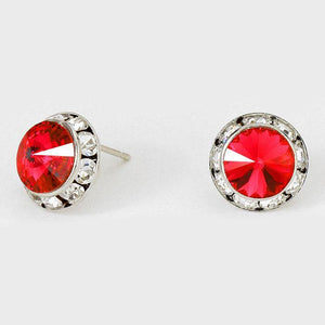 1/2" Silver RED Rondelle Crystal Stud Earrings ( 14 ) - Ohmyjewelry.com