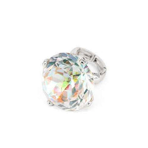 1.25" Silver Stretch Ring with Large AB Diamond Shape Stone ( 1016 ) - Ohmyjewelry.com