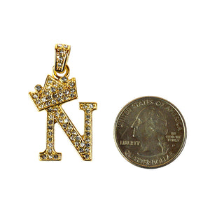 Gold Plated Rope Chain with Clear Rhinestone Initial " N " Charm