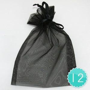 6.75" X 9.5" Black Organza Gift Bag 12 Pieces XL ( BK ) - Ohmyjewelry.com
