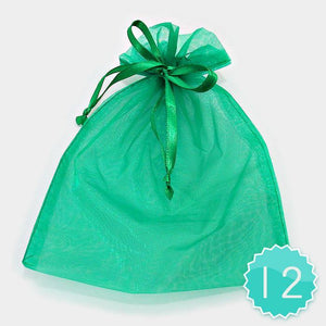 6.75”x 9.5” XLarge GREEN Organza Gift Bag 12 Pieces GN - Ohmyjewelry.com