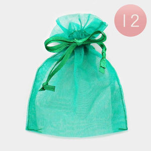 3" x 3.5" Green Organza Gift Bag 12 Pieces - Ohmyjewelry.com