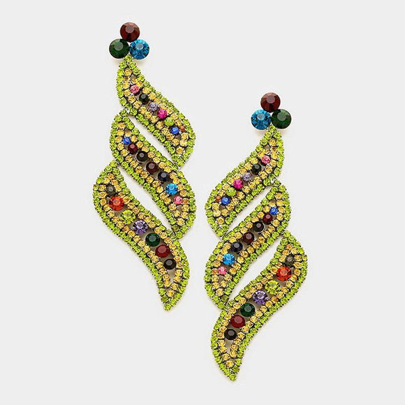 MULTI COLOR Stone Swirl Design PIERCE Chandelier Earrings ( 0592 ) - Ohmyjewelry.com