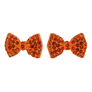 3/4" ORANGE Rhinestone Bow Tie Stud Earrings ( 1285 SUN )