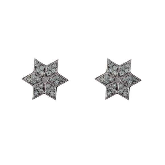 SILVER STAR EARRINGS CLEAR CZ CUBIC ZIRCONIA STONES ( 1345 S )