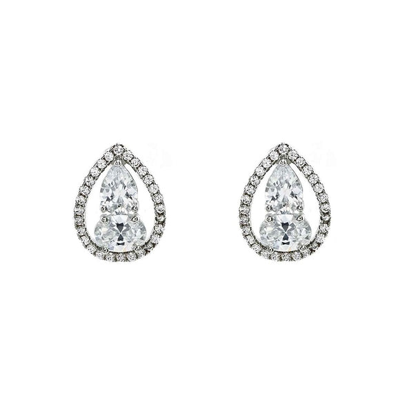 SILVER EARRINGS CLEAR CZ CUBIC ZIRCONIA STONES ( 1380 S )