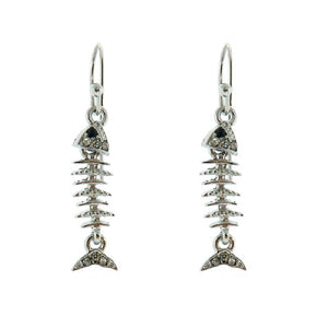 SILVER FISH EARRINGS CLEAR STONES ( 1874 RCR )