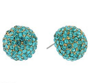 3/4" Gold AQUA BLUE Rhinestone Dome Shape Stud Earrings ( 2109 AQ ) - Ohmyjewelry.com