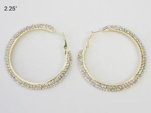 GOLD HOOP EARRINGS CLEAR STONES ( 2822 GCL )