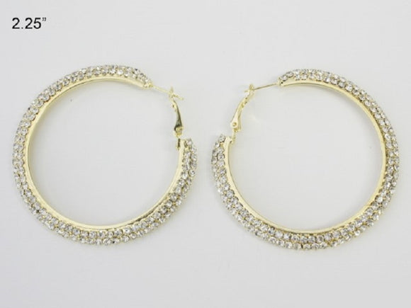 GOLD HOOP EARRINGS CLEAR STONES ( 2822 GCL )