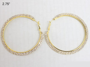 GOLD HOOP EARRINGS CLEAR STONES ( 2823 GCL )