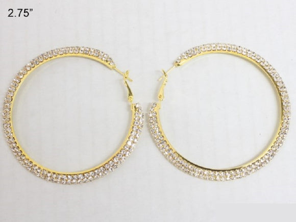 GOLD HOOP EARRINGS CLEAR STONES ( 2823 GCL )