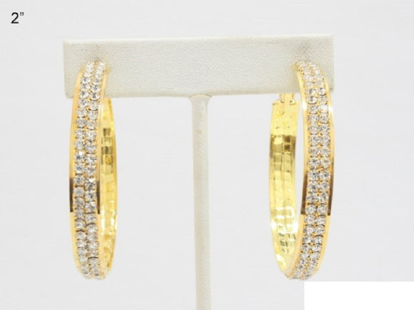 GOLD HOOP EARRINGS CLEAR STONES ( 2892 GCL )