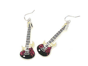 2.25" Enamel Silver Guitar Dangle Fashion Earrings ( 31225 )