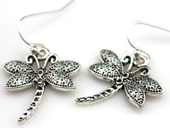 Silver Dragonfly Fish Hook Earrings ( 33756 )