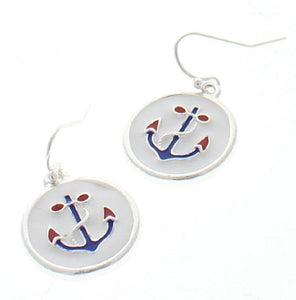 1.25" Blue, Red, and White Enamel Silver Anchor Dangle Fashion Earrings ( 34209 ) - Ohmyjewelry.com