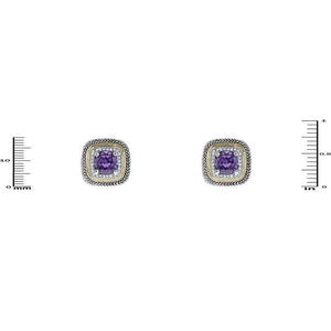 .75" Square Gold & Silver Toned AMETHYST CZ Earrings With Lever Back Closure ( 4253 AMY ) - Ohmyjewelry.com