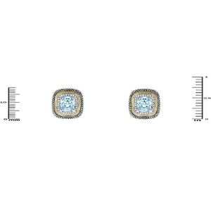 .75" Square Gold & Silver Toned Aqua Colored CZ Earrings With Lever Back Closure ( 4253 ) - Ohmyjewelry.com
