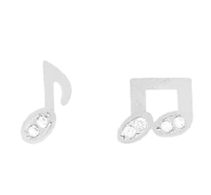 Silver Rhinestone Music Note Stud Earrings