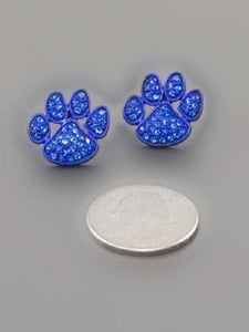 3/4" Royal Blue Rhinestone Paw Stud Earrings