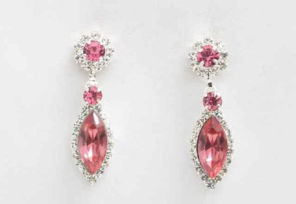 SILVER CLEAR AND ROSE PINK EARRINGS CLEAR STONES(6282)